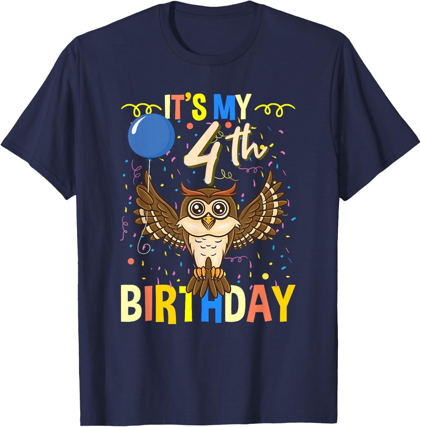Its My 4th Birthday Owl Bird T-Shirt - T-Shirt | Navy