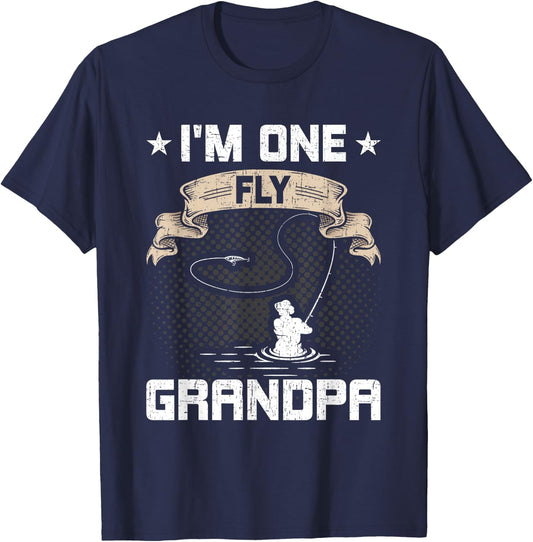 I'm One Fly Grandpa Fly Fishing Grandpa T-Shirt - T-Shirt | Navy