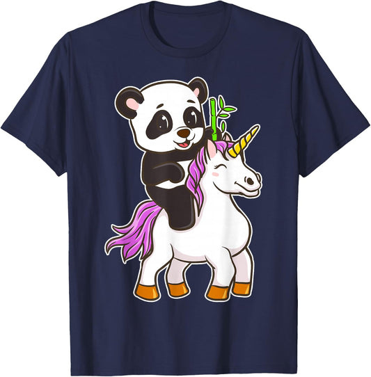 Panda Riding Unicorn Cute Magical Animals T-Shirt - T-Shirt | Navy