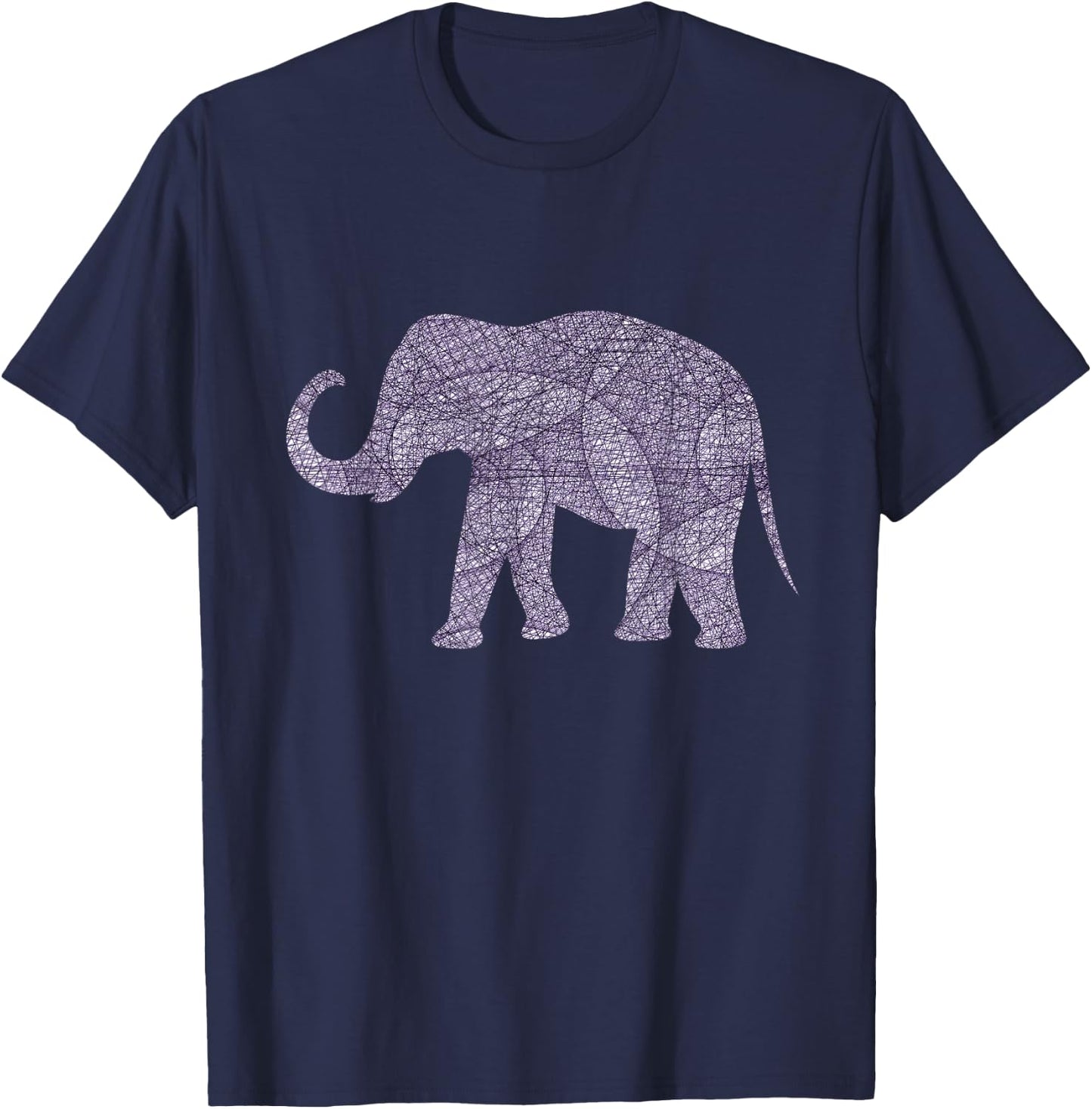 Purple Elephant Geometric Trunk Up Graphic Design Apparel T-Shirt - T-Shirt | Navy