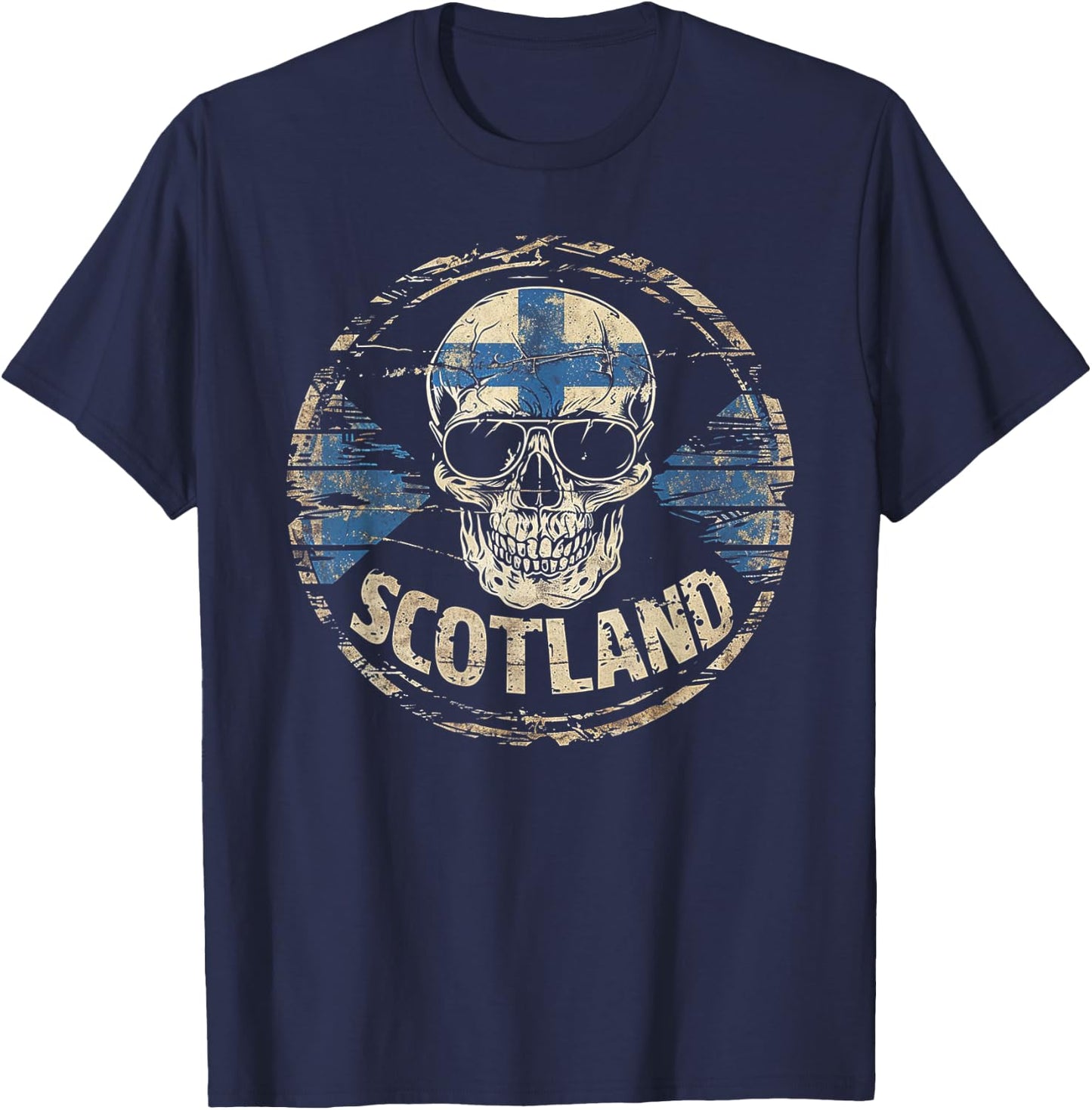 Scottish Scotland Flag Skull Skeleton Vintage Country Family T-Shirt - T-Shirt | Navy