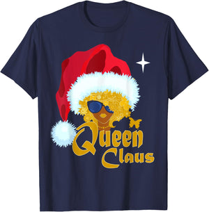 Queen Santa African American Christmas Melanin T-Shirt - T-Shirt | Navy