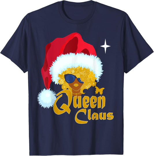 Queen Santa African American Christmas Melanin T-Shirt - T-Shirt | Navy