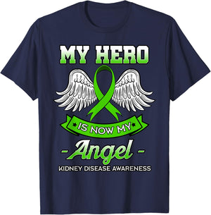My Hero Is Now My Angel Kidney Disease Transplant Gift T-Shirt - T-Shirt | Navy