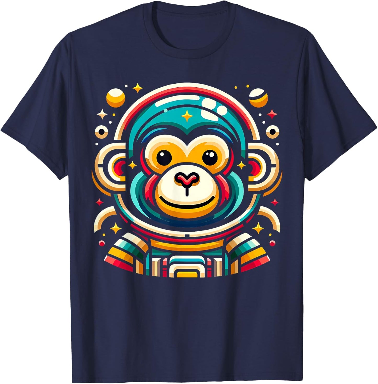 Monkey Astronaut Funny Colorful Space Animal Lover Black T-Shirt - T-Shirt | Navy