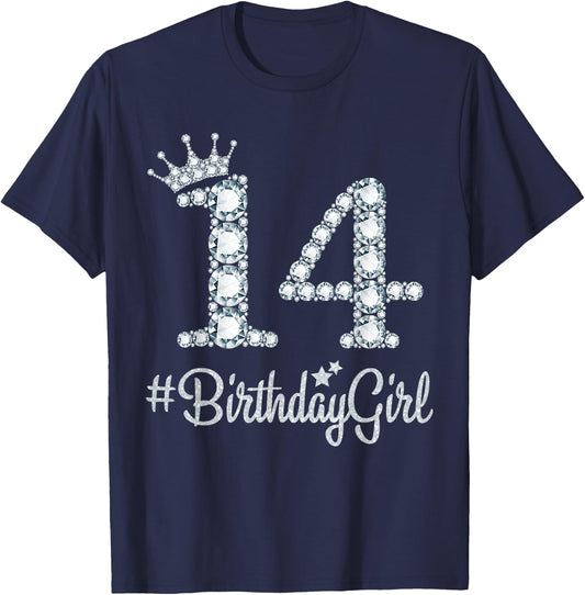 14 BirthdayGirl 14 Years Old Happy 14th Birthday Girl T-Shirt - T-Shirt | Navy