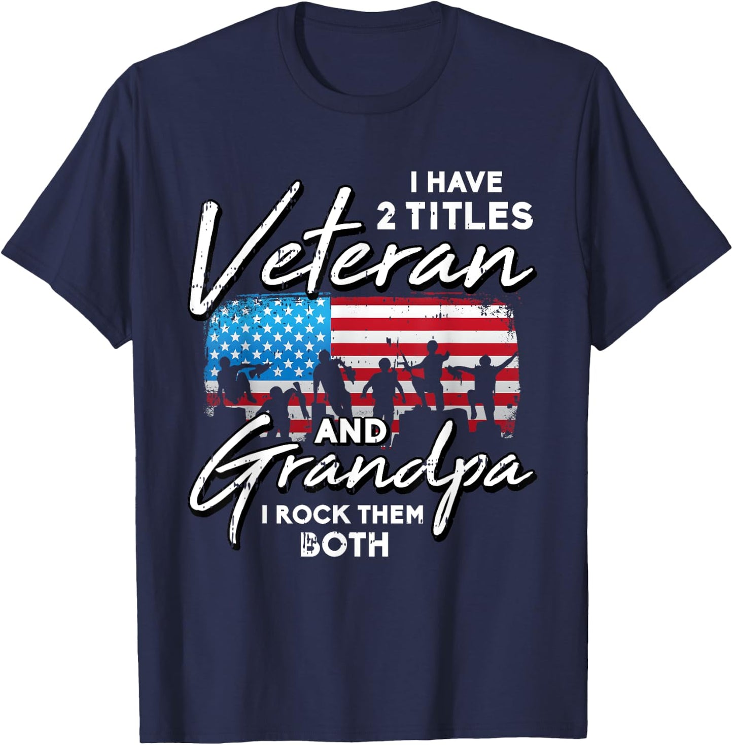 Veteran Grandpa American Flag Two Titles Grandfather Gifts Kids Men T-Shirt - T-Shirt | Navy