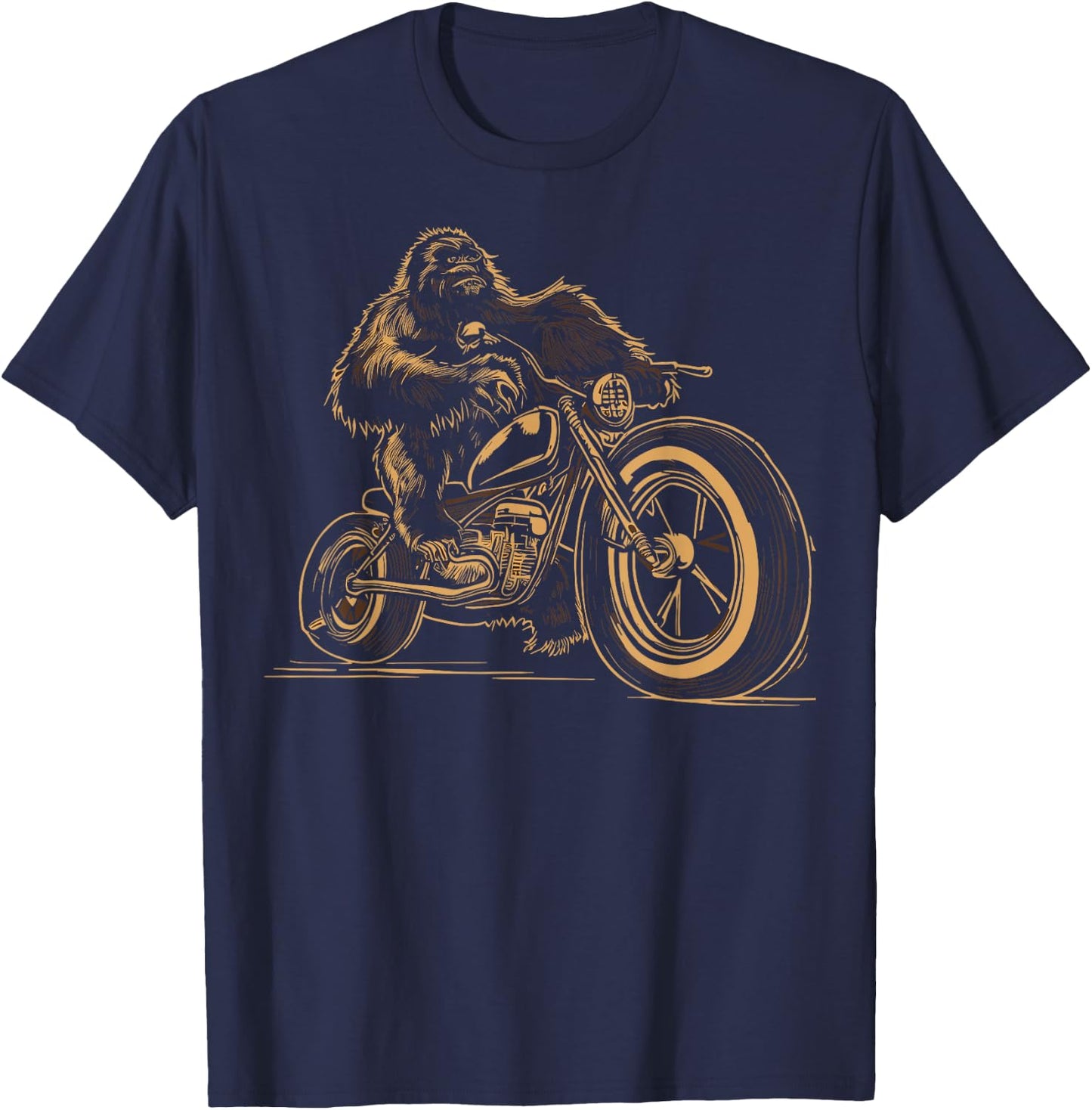 Bigfoot Riding Motorcycle Bike Funny Squatch Men Women Kids T-Shirt - T-Shirt | Navy
