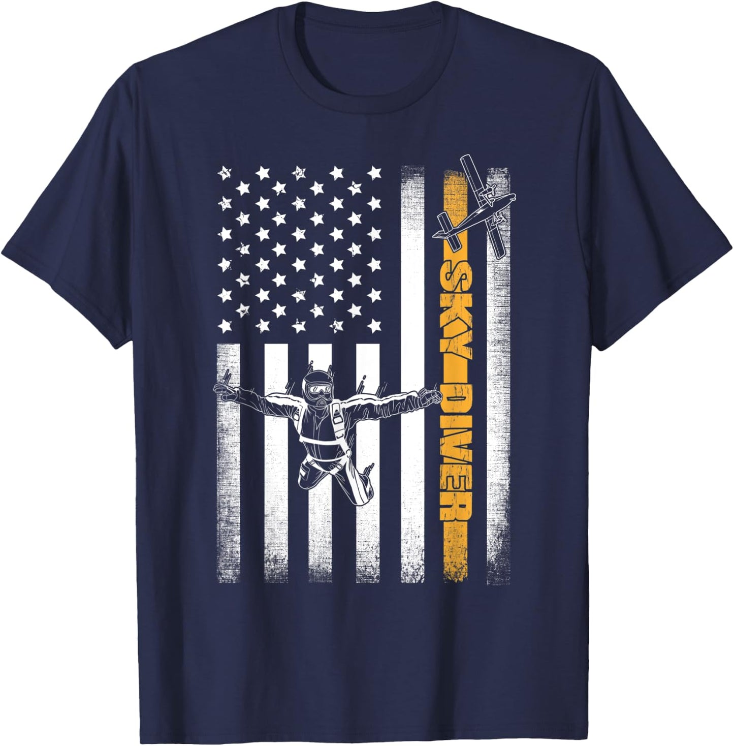 Funny Skydiving Gift Parachuting American Skydiver USA Flag T-Shirt - T-Shirt | Navy
