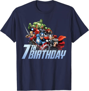 Marvel Avengers Action Shot 7th Birthday T-Shirt - T-Shirt | Navy