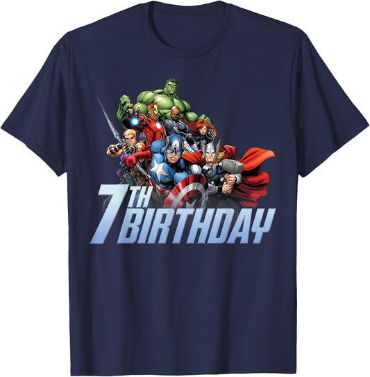 Marvel Avengers Action Shot 7th Birthday T-Shirt - T-Shirt | Navy