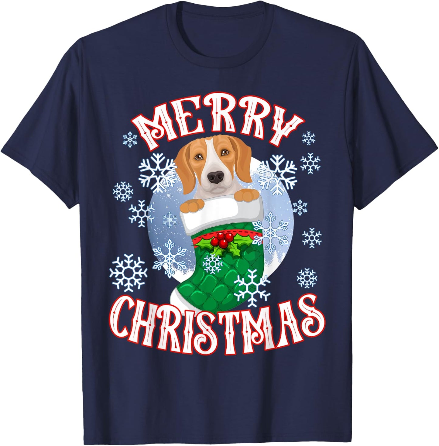 Beagle Cute Dog In A Christmas Stocking Stuffer Women Kids T-Shirt - T-Shirt | Navy