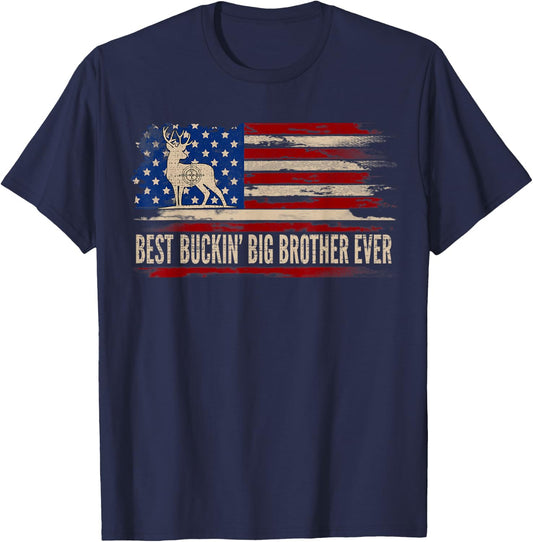Best Buckin' Big Brother Ever American USA Flag Deer Hunting T-Shirt - T-Shirt | Navy