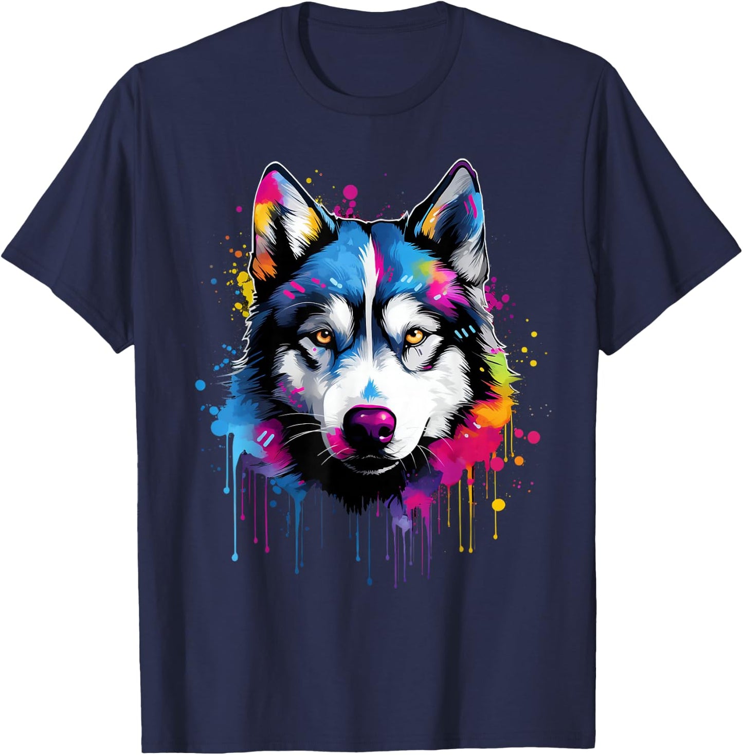 Colorful Siberian Husky Dog T-Shirt - T-Shirt | Navy