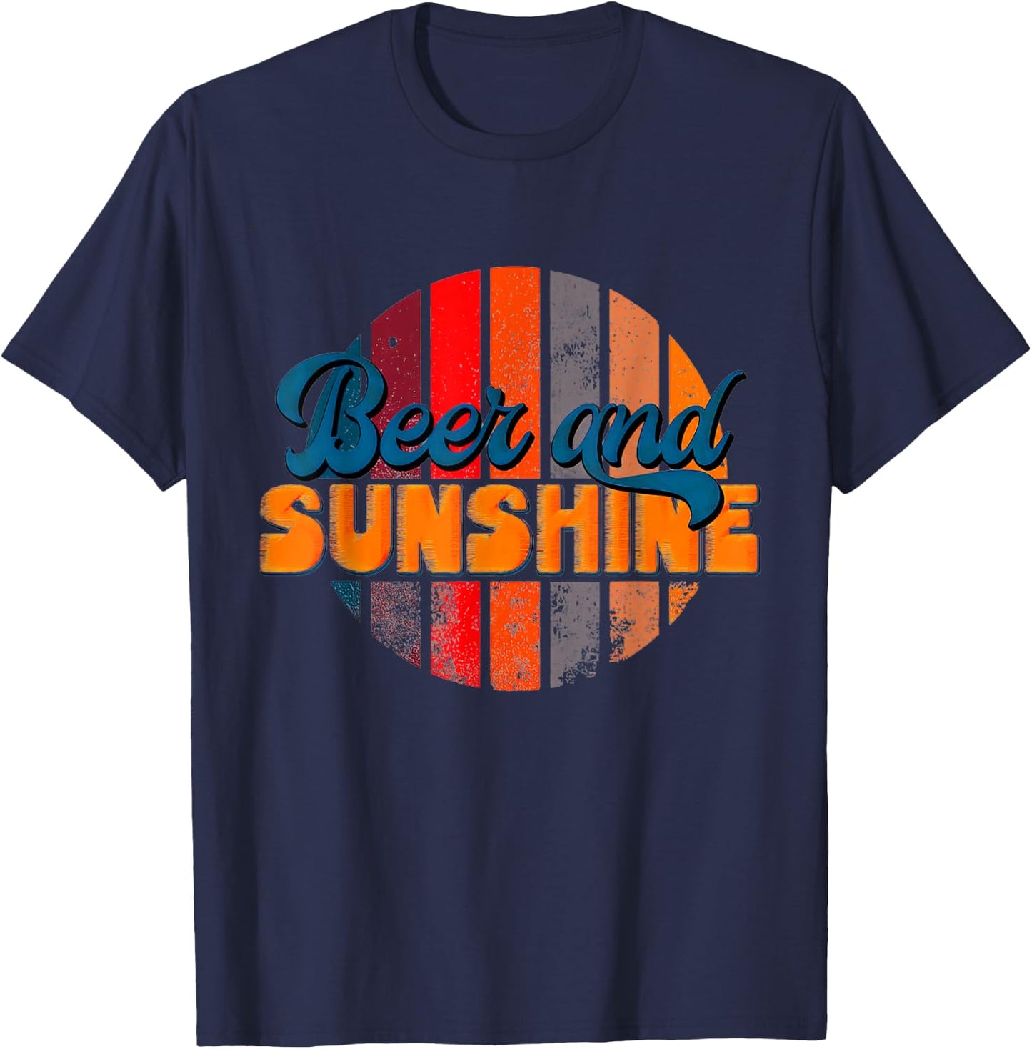 Funny Summer Vacation Beers and Sunshine Retro Beach T-Shirt - T-Shirt | Navy