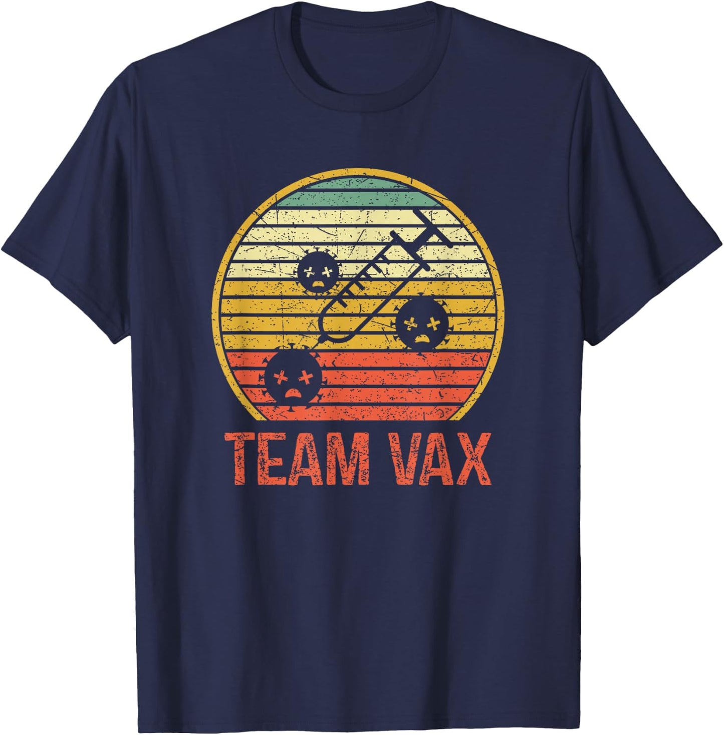 Team Vax Vaccination Retro Vintage Pro Vaccine T-Shirt - T-Shirt | Navy