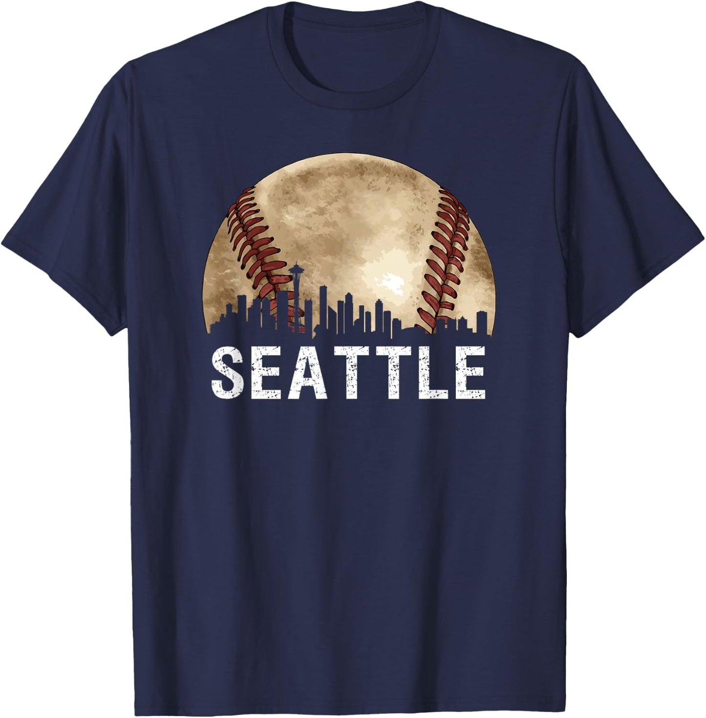 Seattle Skyline City Vintage Baseball Lover T-Shirt - T-Shirt | Navy