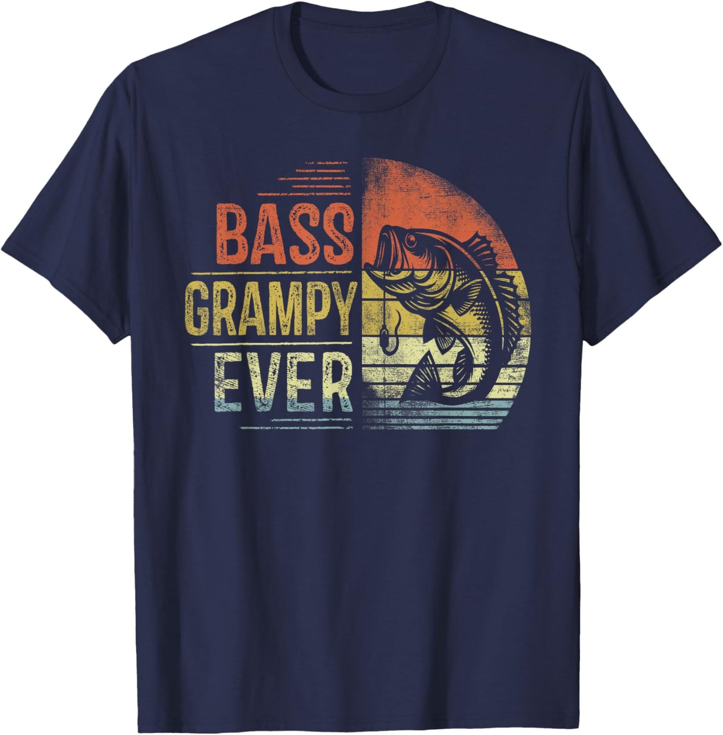 Bass Grampy Ever Fishing Gifts Grampy Birthday Vintage T-Shirt - T-Shirt | Navy
