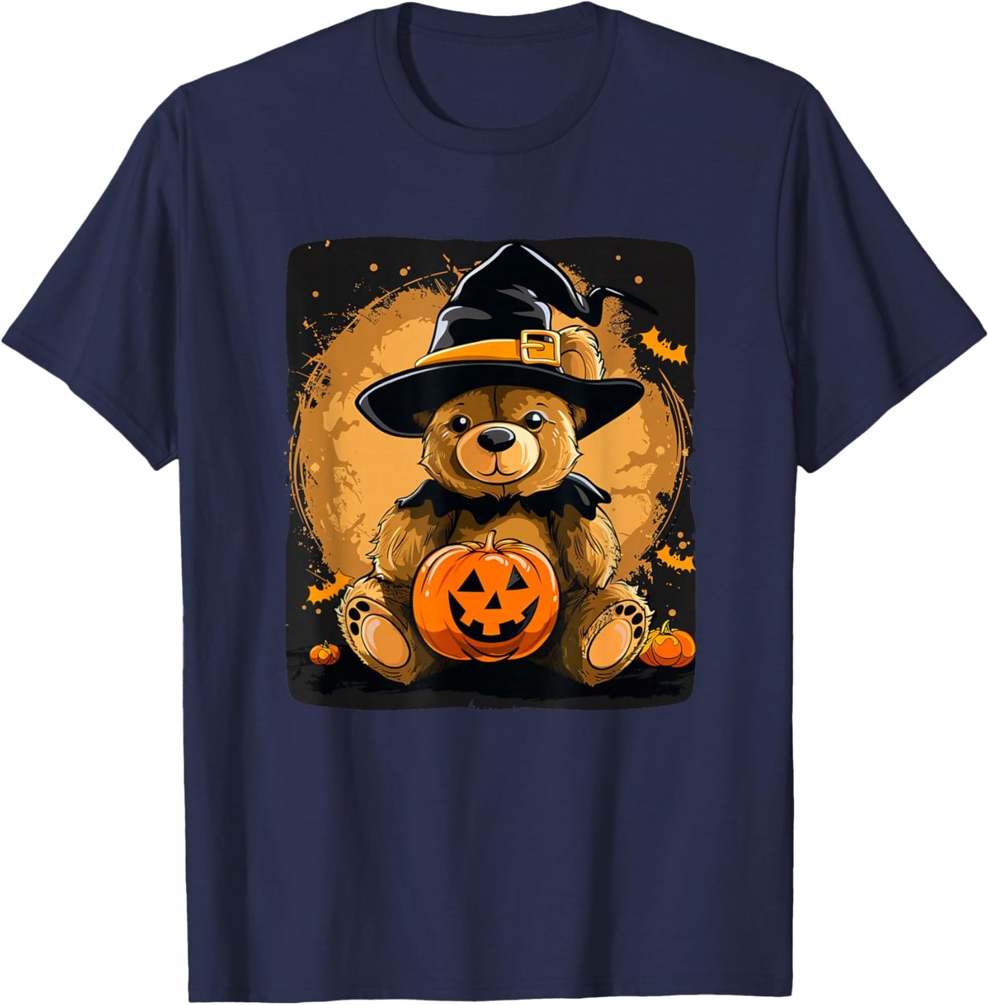 Halloween Pumpkin with Funny Teddy Bear for Adults and Kids T-Shirt - T-Shirt | Navy
