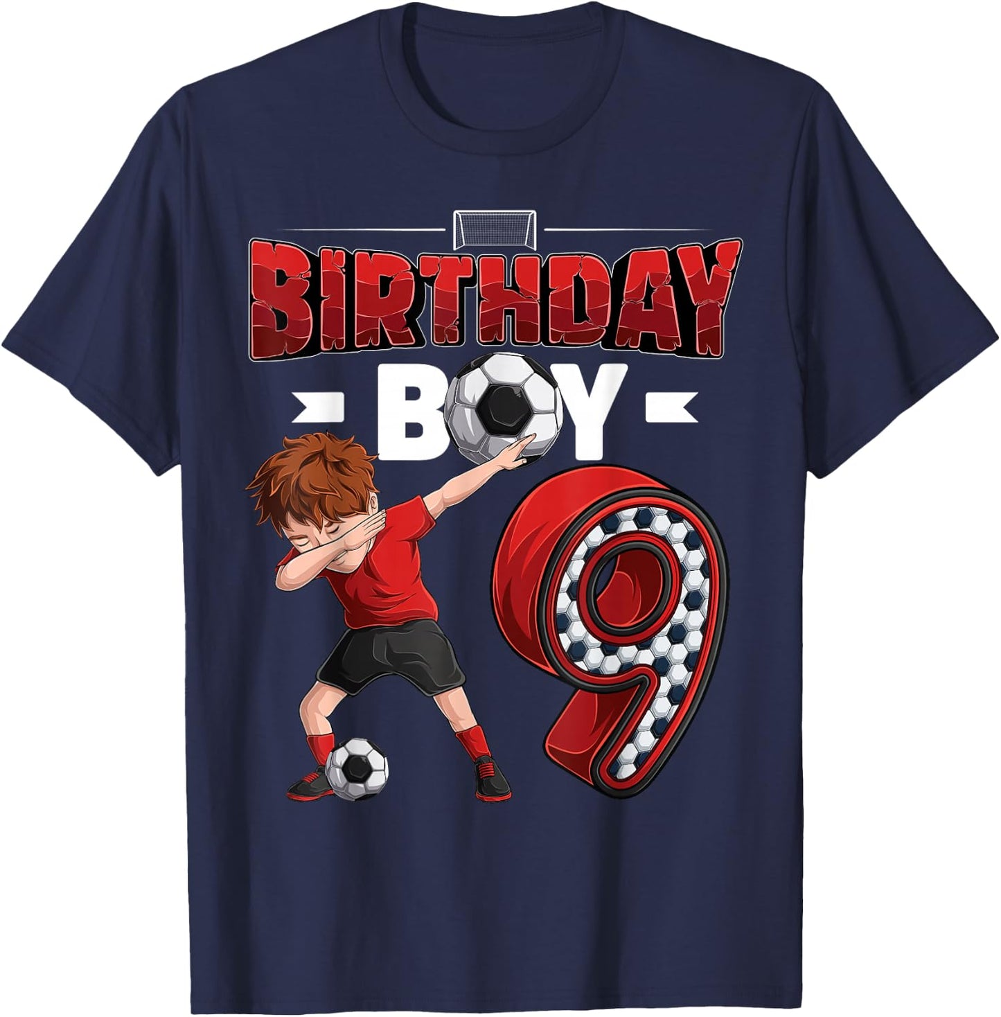 Dabbing boy 9 Year Old Soccer Player 9th Birthday Party T-Shirt - T-Shirt | Navy