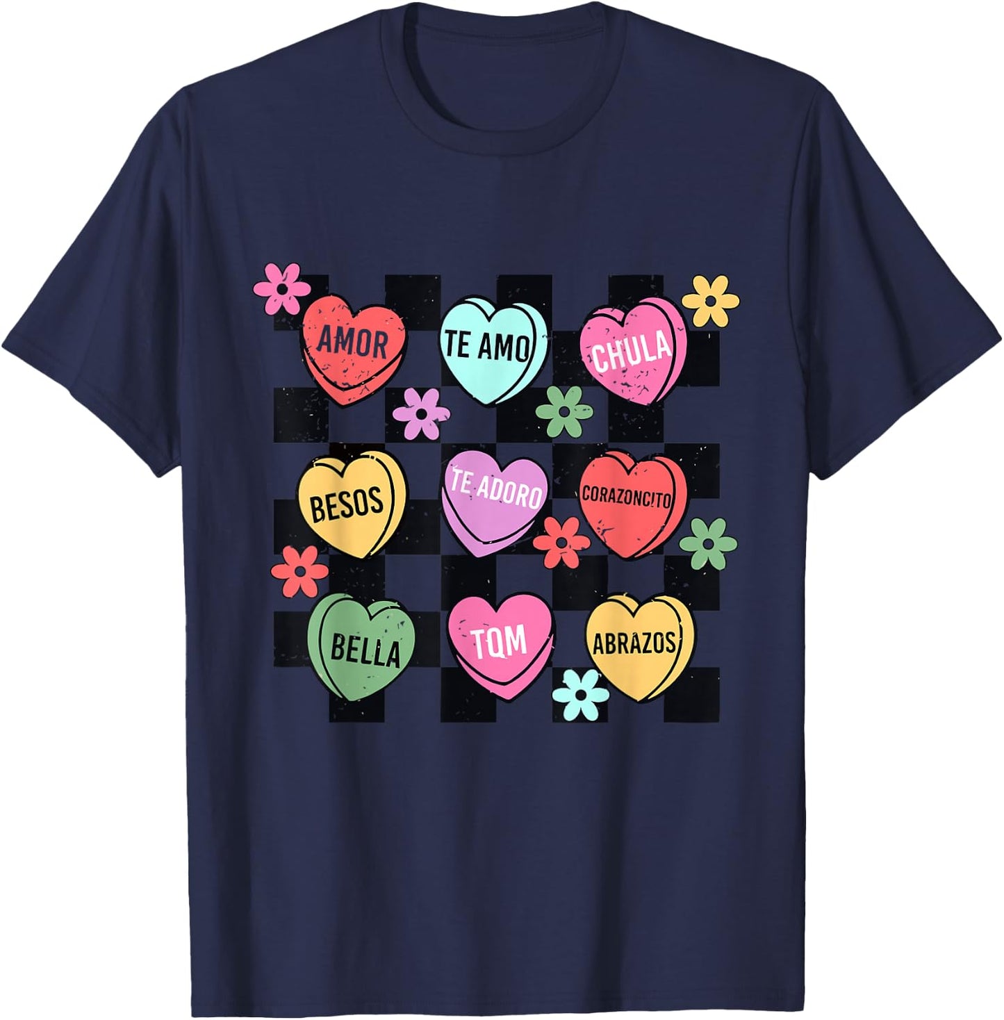 Spanish Valentine Conversation Hearts Feliz San Valentín T-Shirt - T-Shirt | Navy