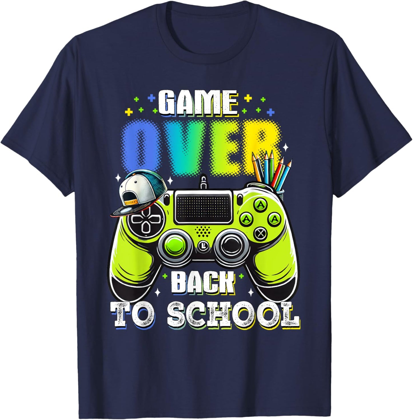 Back To School For Boy Kids Game Over Back To School Funny T-Shirt - T-Shirt | Navy