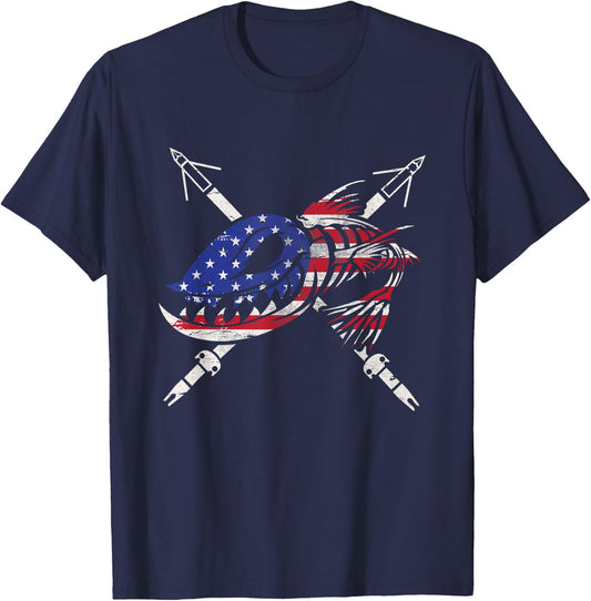 Bowfishing freedom flag USA vintage Great Gift T-Shirt - T-Shirt | Navy