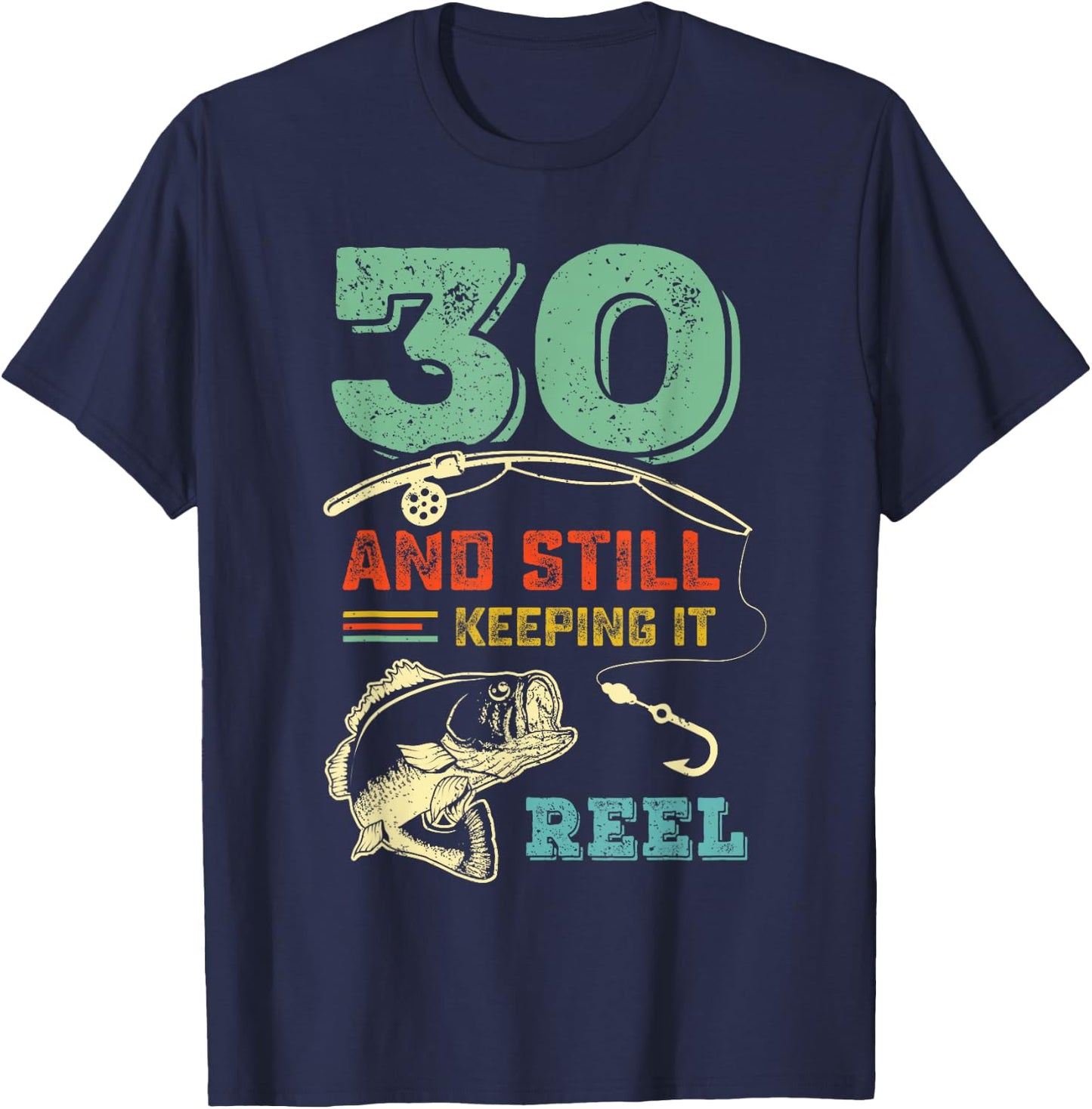 Turning 30 Bass Fish Fisherman 30th Birthday Fishing Gift T-Shirt - T-Shirt | Navy