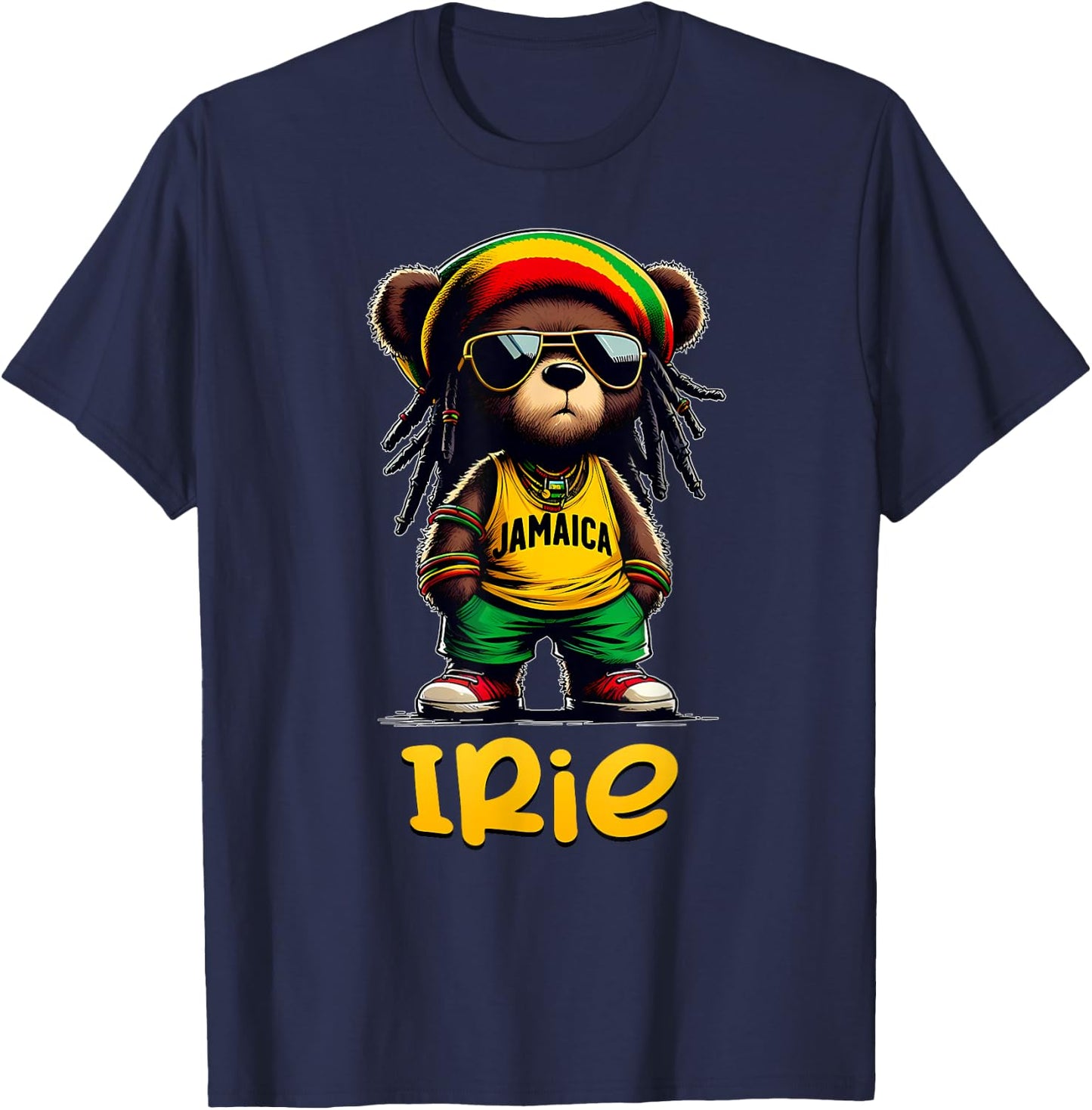 IRIE Rasta Reggae Teddy Bear Jamaica Patwa Jamaican Clothing T-Shirt - T-Shirt | Navy
