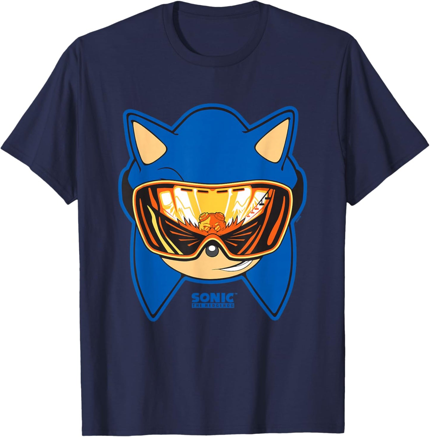 Sonic The Hedgehog Snowboarding Visor Cool Face Shot T-Shirt - T-Shirt | Navy