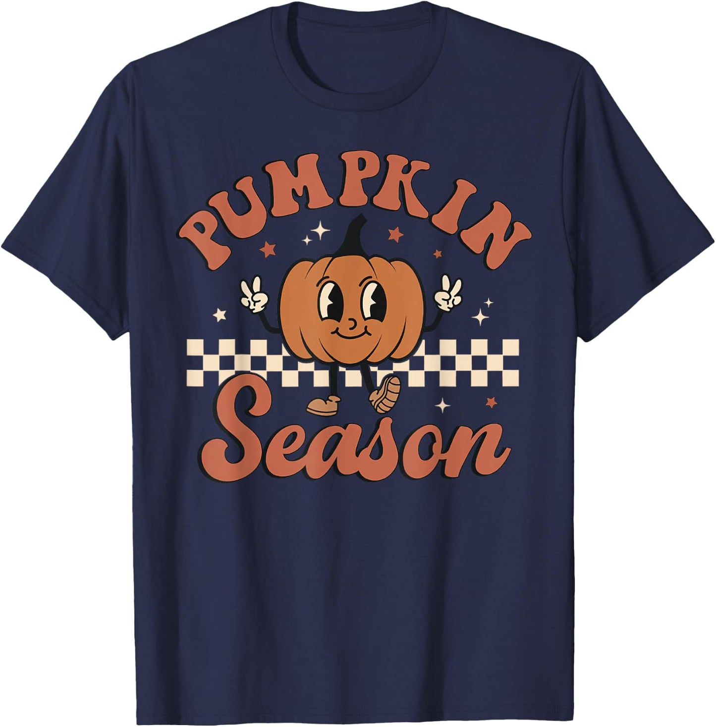 Vintage Pumpkins Spices Season Retro Groovy Fall Halloween T-Shirt - T-Shirt | Navy