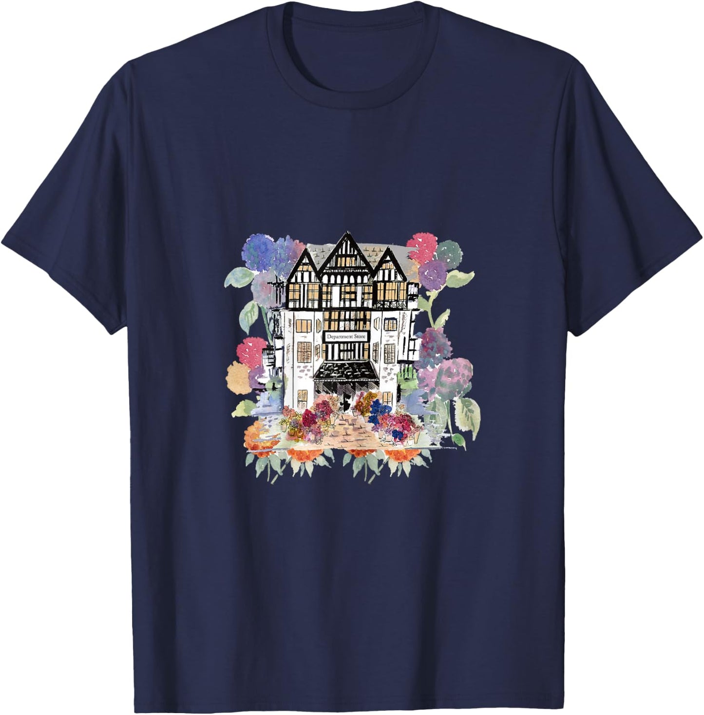 Liberty of London Inspired Shop Window Flowers Tourist T-Shirt - T-Shirt | Navy