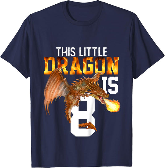 Turning 8 Year Old Birthday Gift Boy Dragon 8th Bday Girl T-Shirt - T-Shirt | Navy