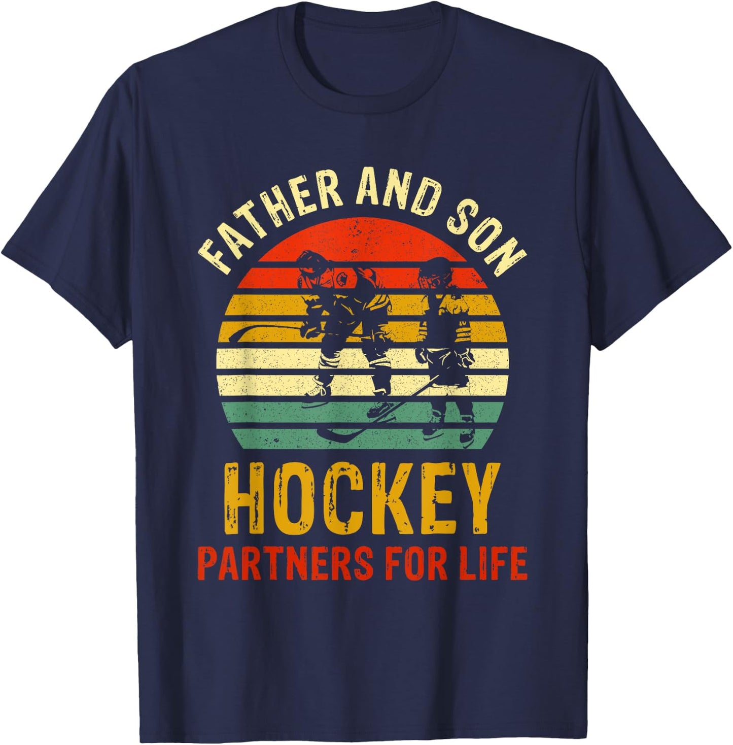 Vintage Dad And Son Hockey Partners For Life Fathers Day T-Shirt - T-Shirt | Navy