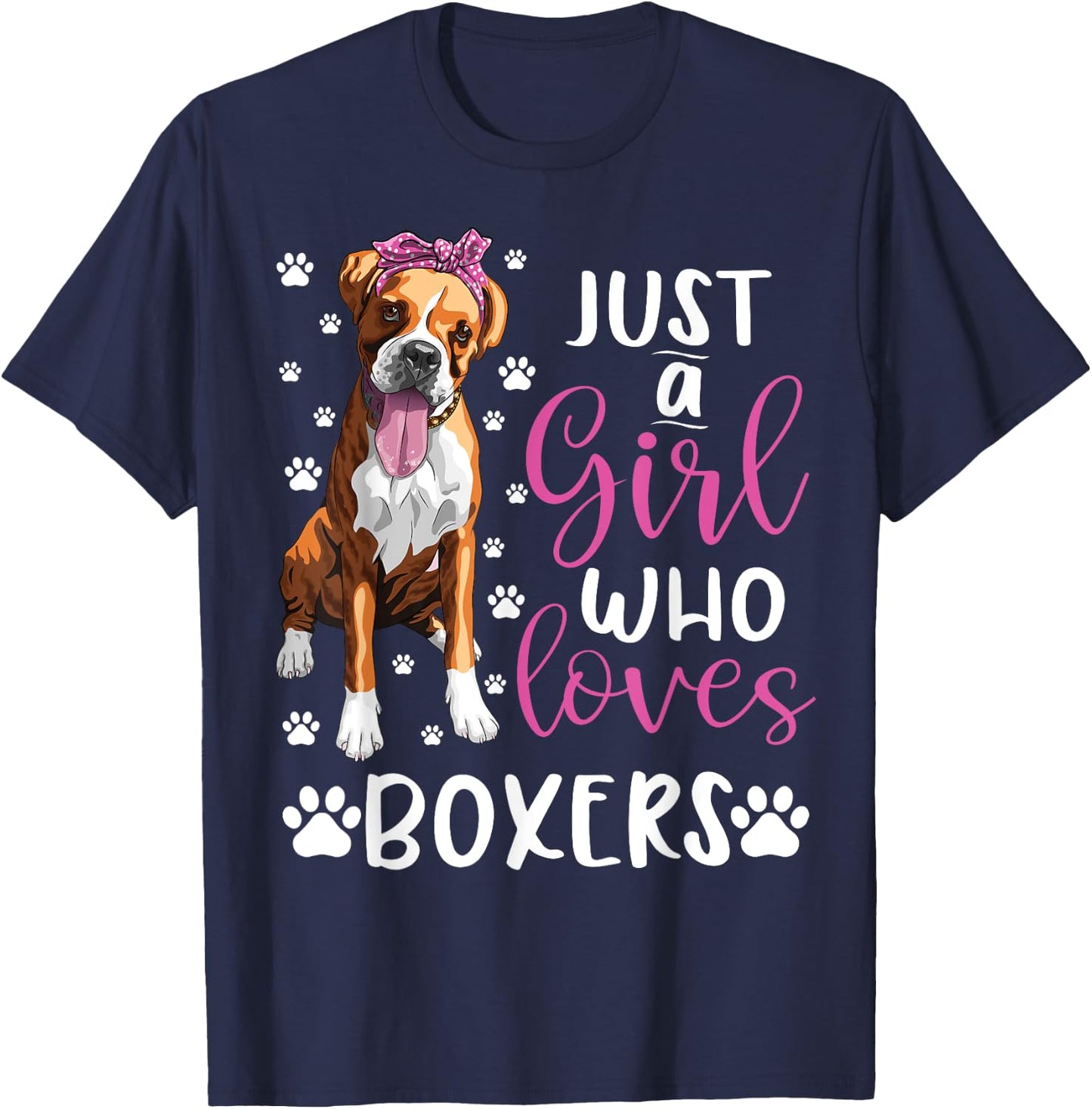 Boxer Just A Girl Who Loves Boxers Dogs Lover girls Gift T-Shirt - T-Shirt | Navy