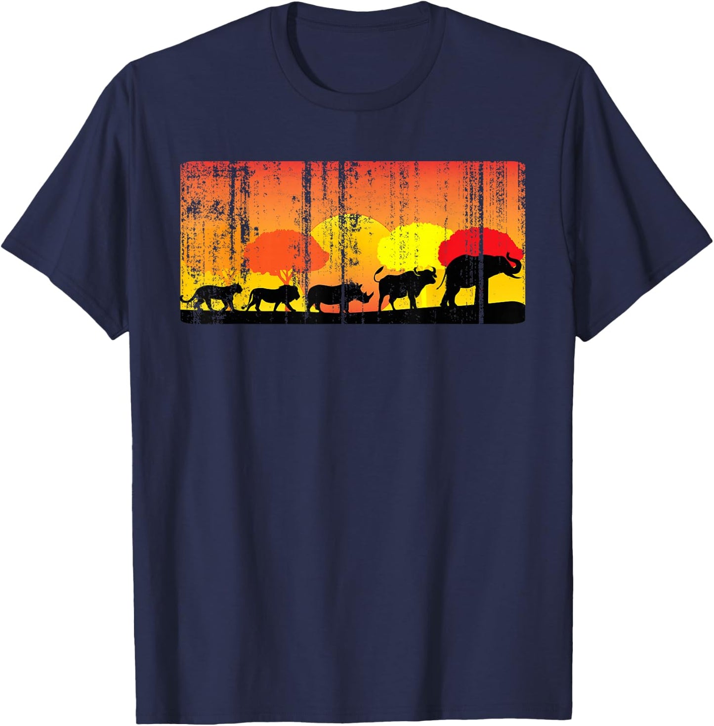 Africa Big Five Animals Distressed | BIG 5 of Africa T-Shirt - T-Shirt | Navy