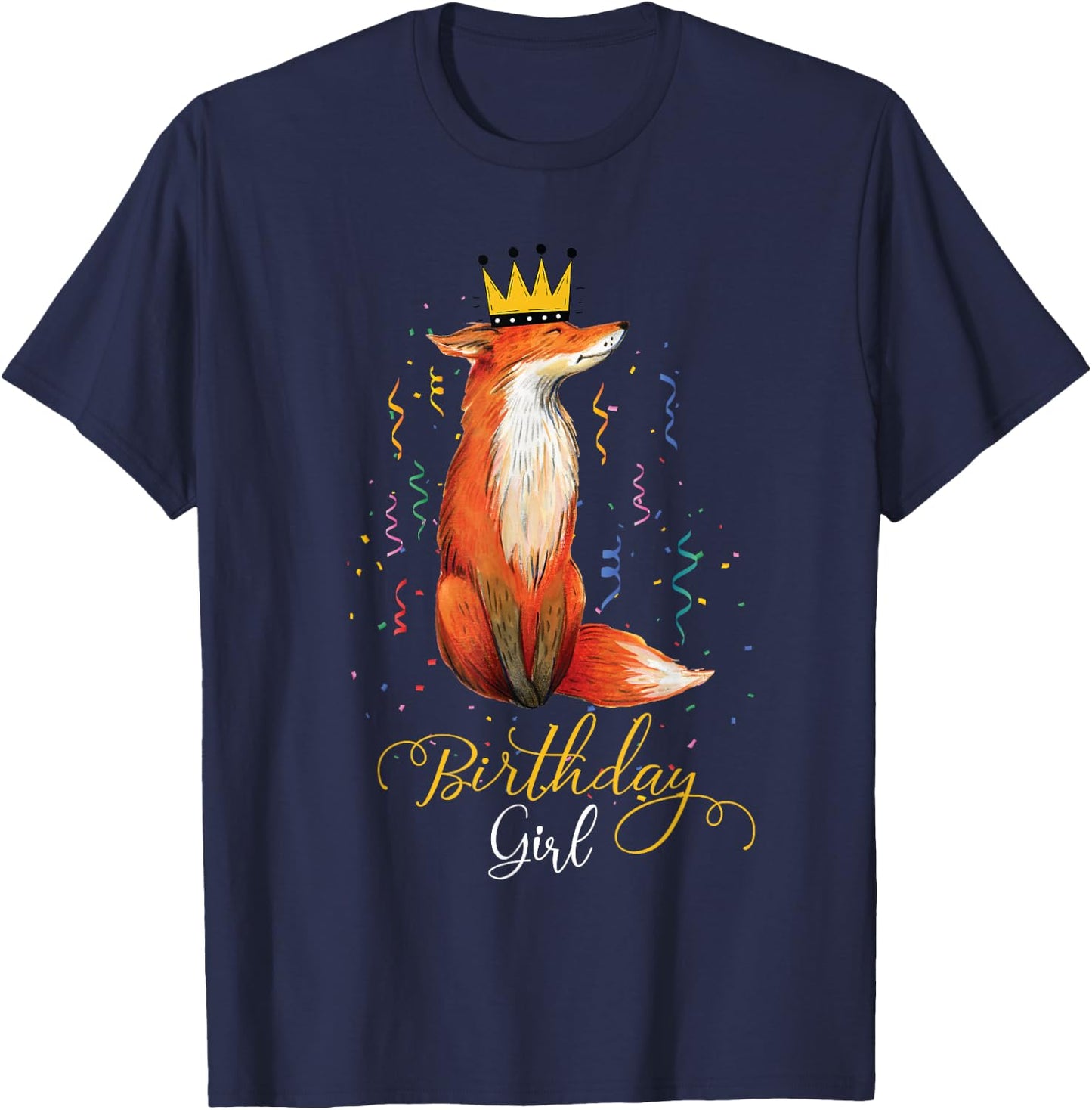 girls animal Lovers Birthday Girl Fox Themed B-day Party T-Shirt - T-Shirt | Navy