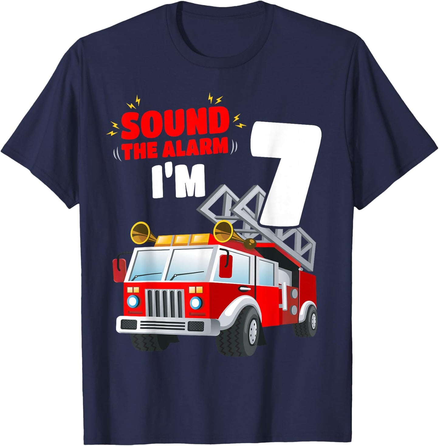 Kids Fire Truck 7th Birthday Shirt 7 Years Old FireFighter T-Shirt - T-Shirt | Navy
