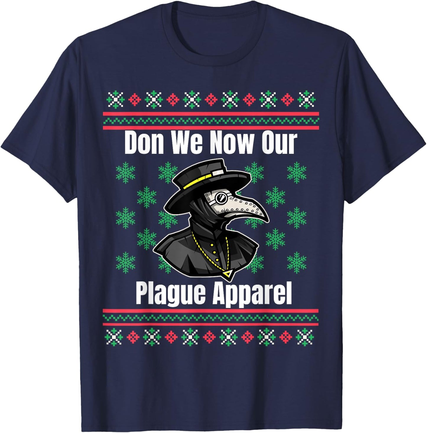 Funny Plague Ugly Christmas Sweater Style T-Shirt - T-Shirt | Navy