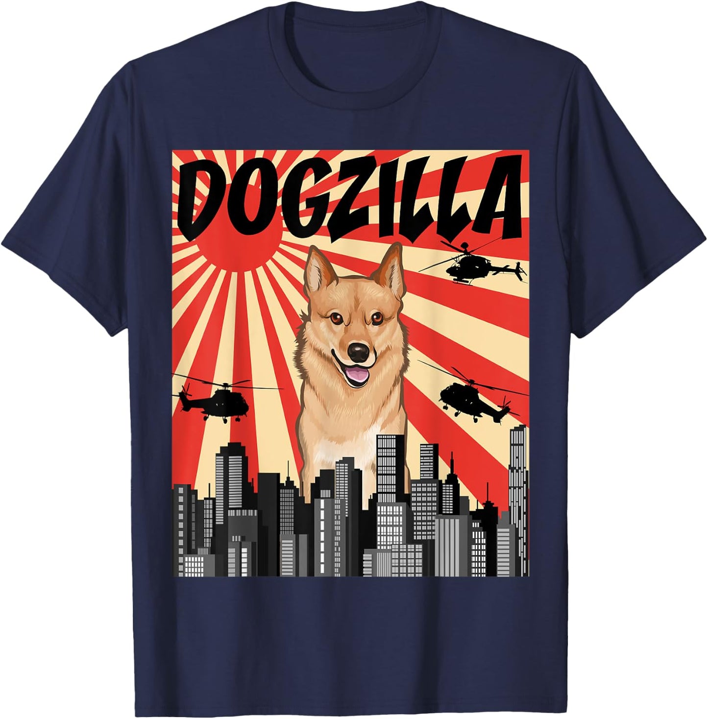 Funny Retro Japanese Dogzilla Finnish Spitz T-Shirt - T-Shirt | Navy
