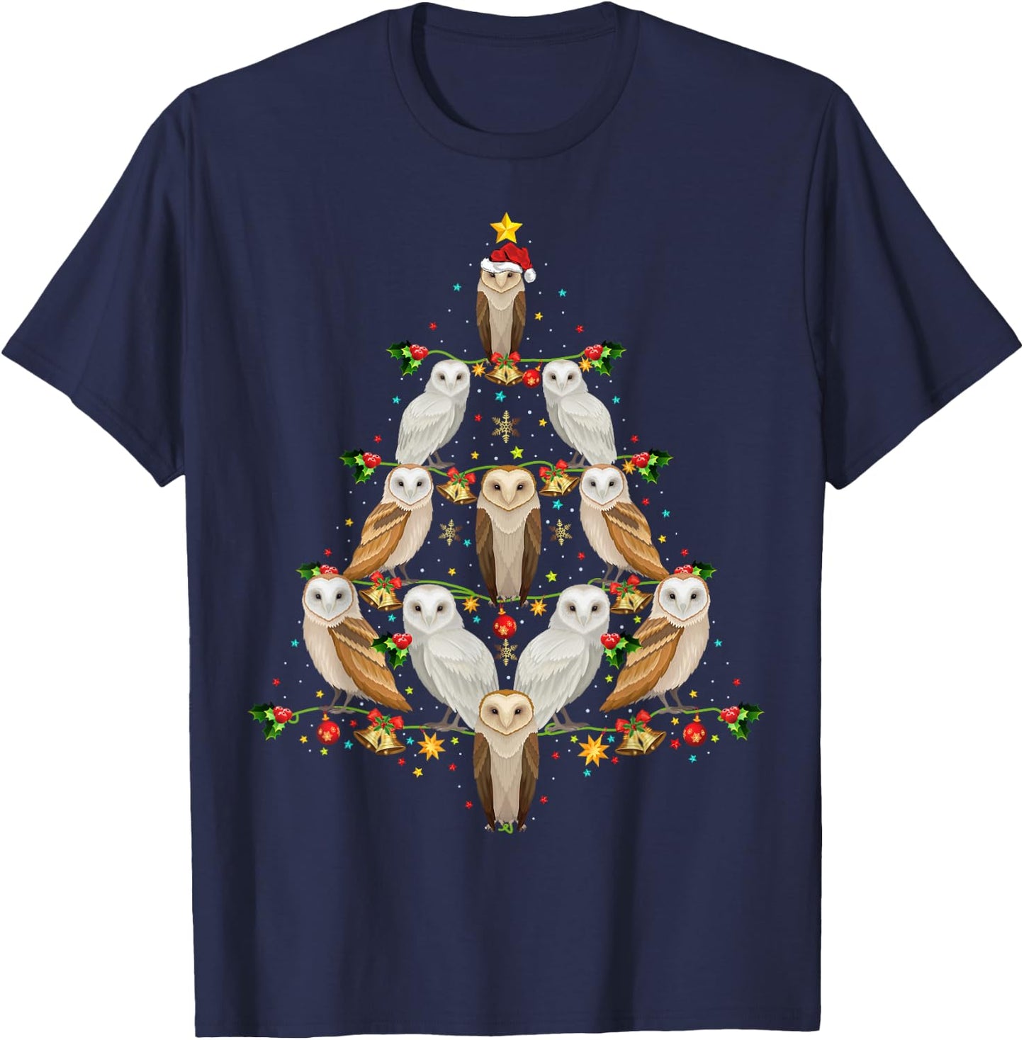 Barn Owl Bird Christmas Tree Gift Funny Christmas Barn Owl T-Shirt - T-Shirt | Navy