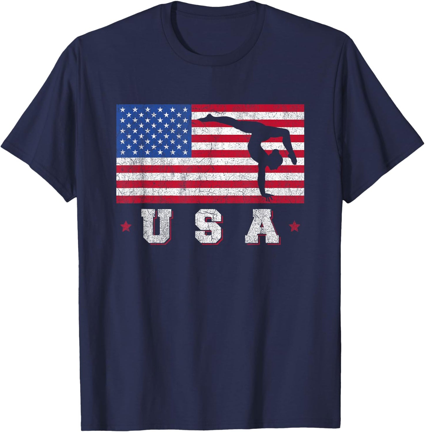 Patriotic Sports Gift American USA Flag Girls Gymnastics T-Shirt - T-Shirt | Navy