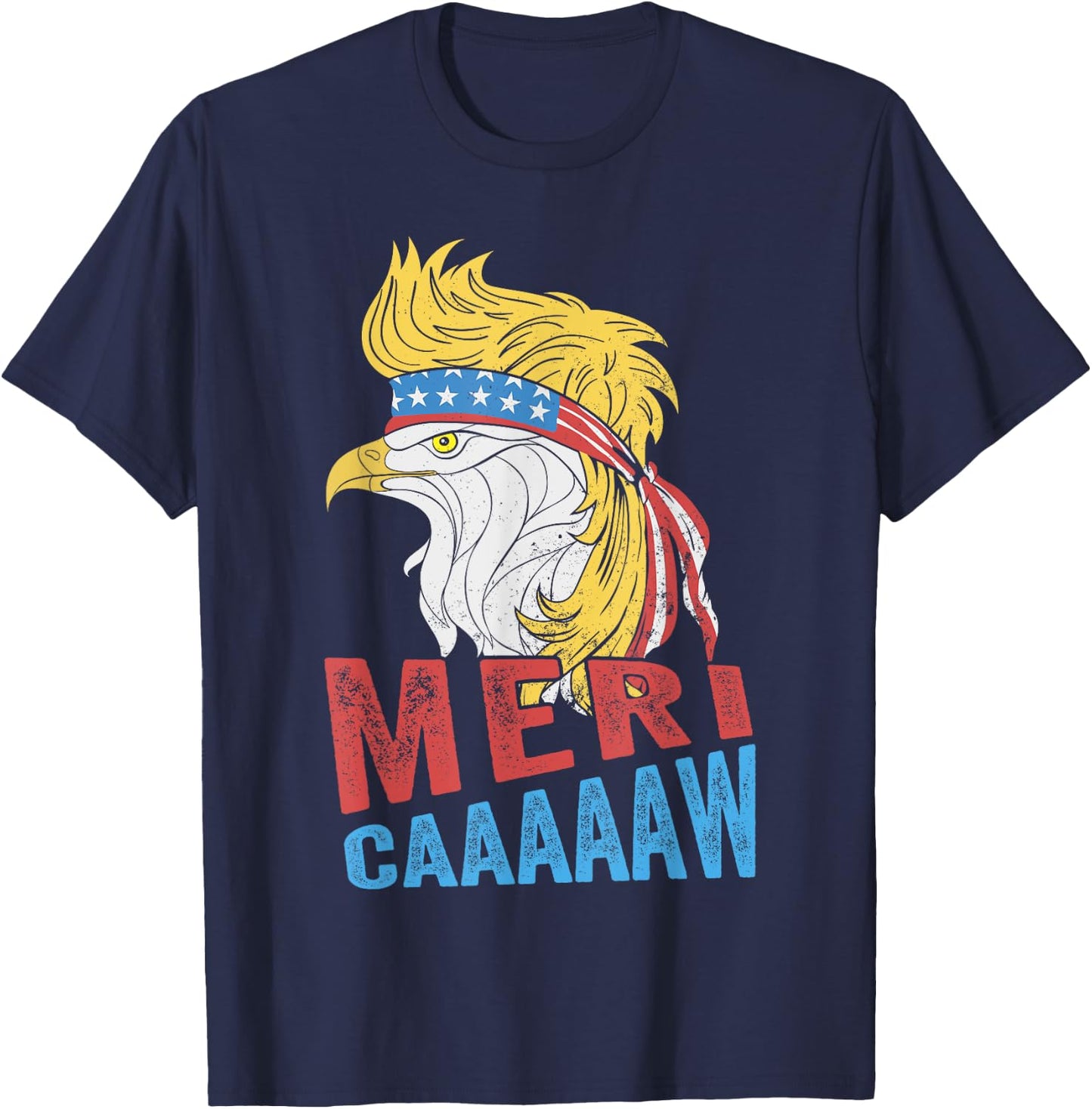 meri-caaaaaw - Eagle Mullet 4th Of July USA American Flag T-Shirt - T-Shirt | Navy