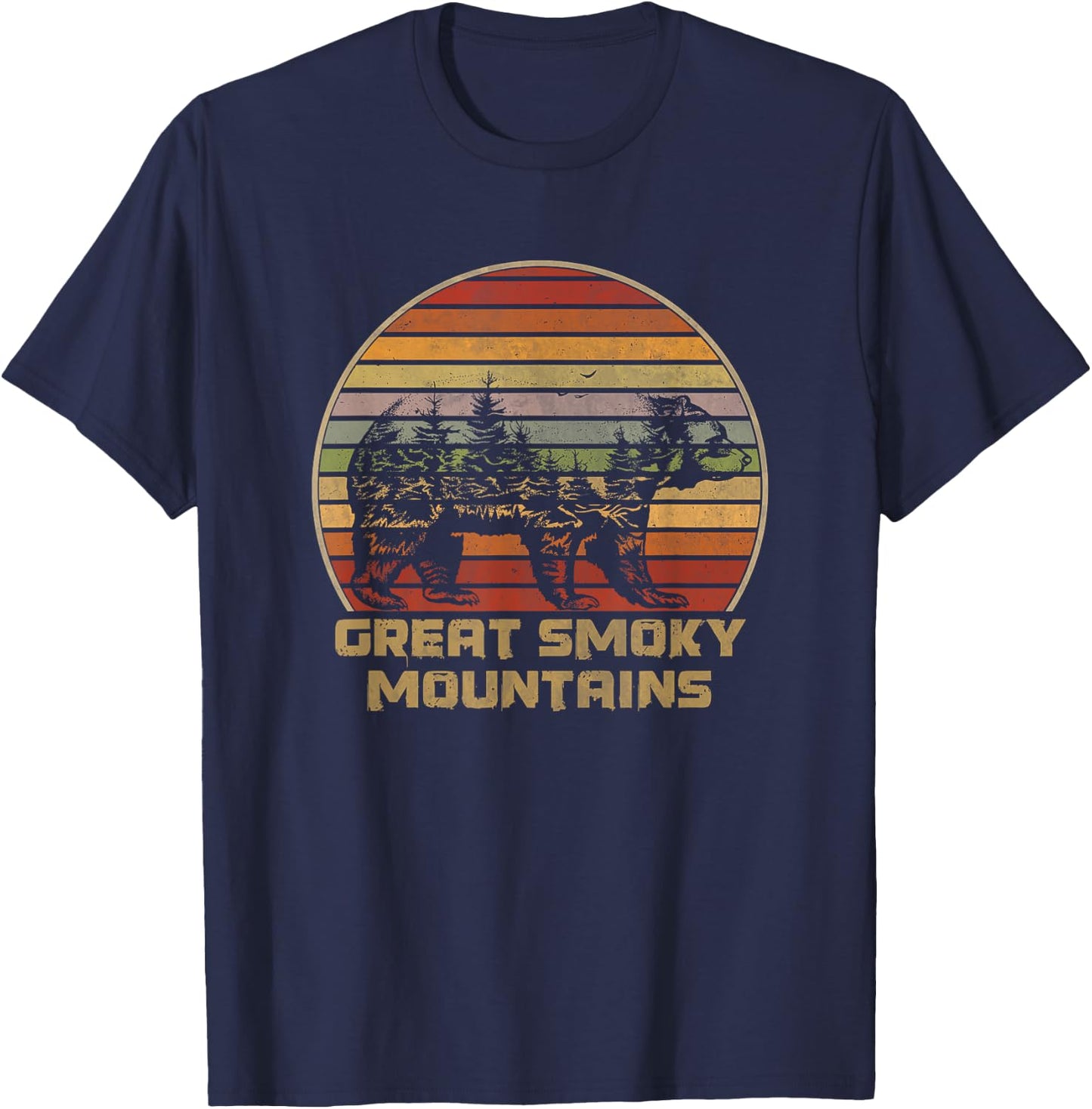 Great Smoky Mountains Vintage Grizzly Bear Nature Retro T-Shirt - T-Shirt | Navy