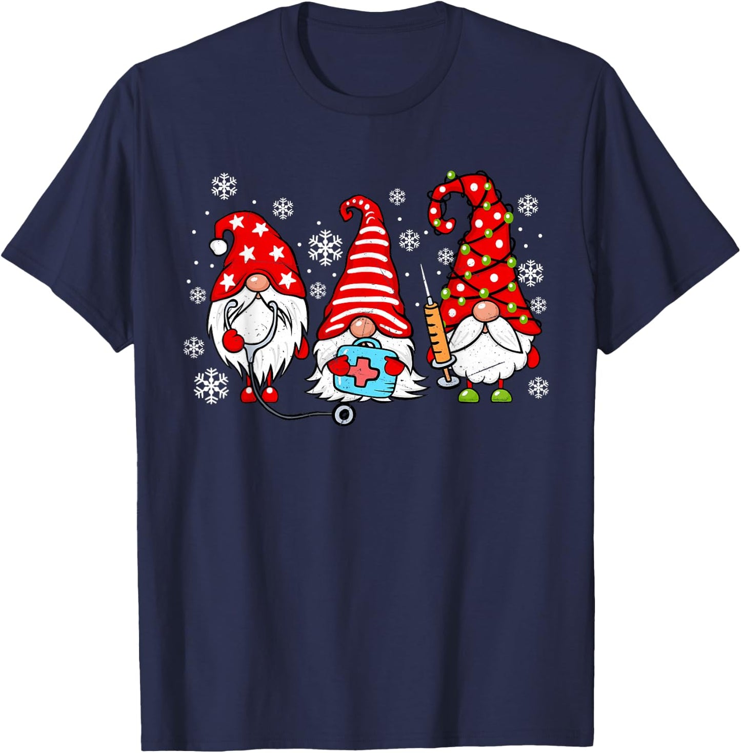 Nurse Christmas Gnomes Xmas Scrub Top ER Rn Nursing Gnomies T-Shirt - T-Shirt | Navy
