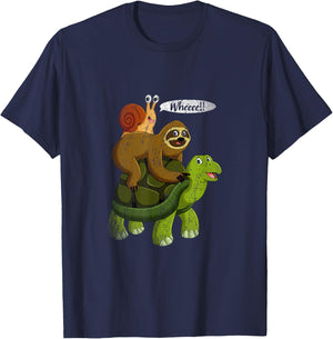 Whee Snail Turtle Sloth T-Shirt - T-Shirt | Navy