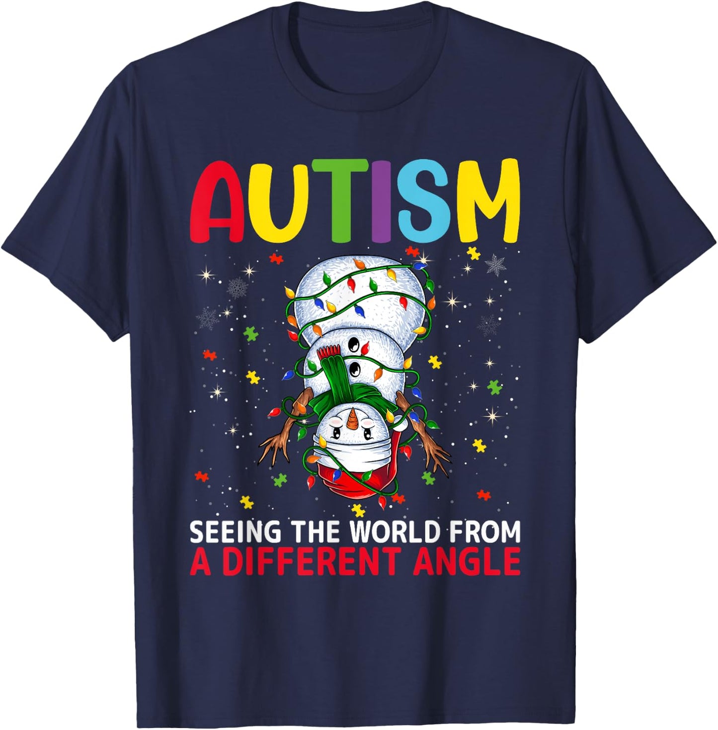 Autism Awareness Snowman Christmas Autistic Xmas Day Pajama T-Shirt - T-Shirt | Navy