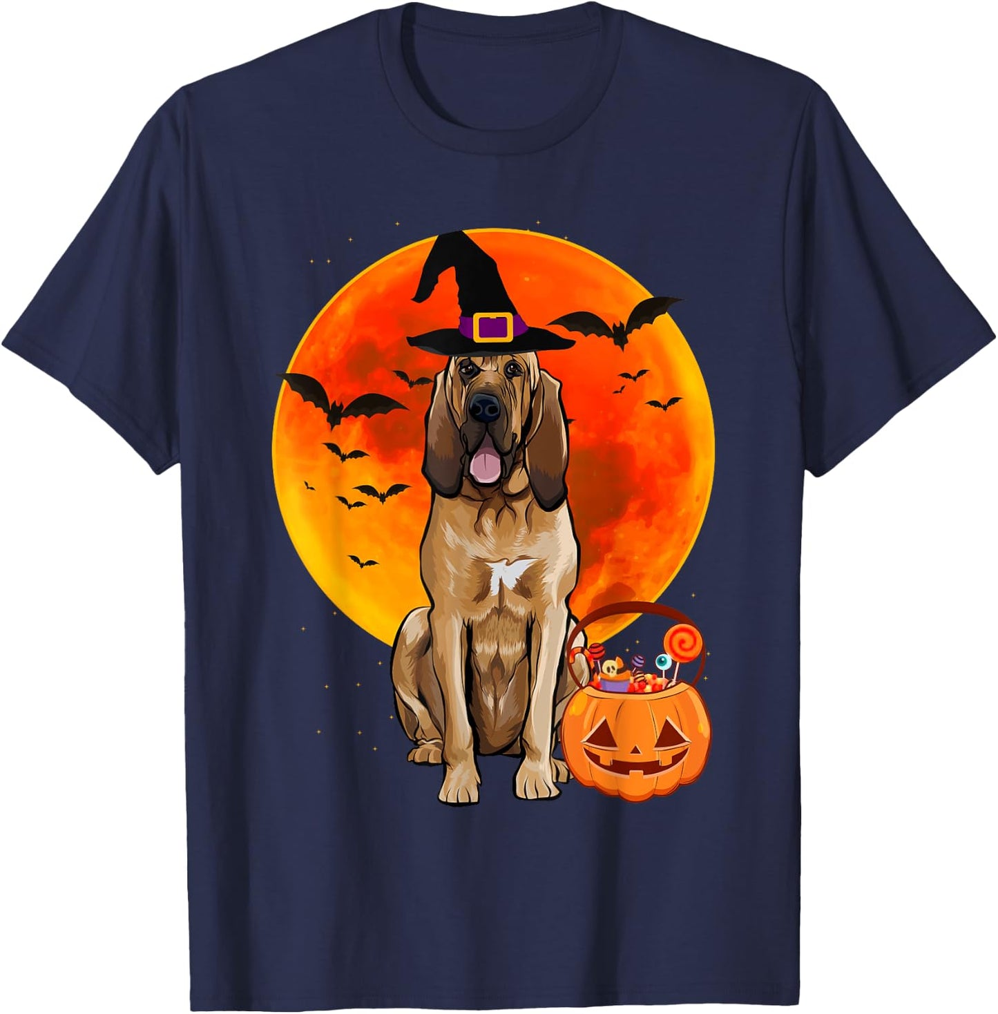 Dog Halloween Bloodhound Jack O Lantern Pumpkin Women T-Shirt - T-Shirt | Navy