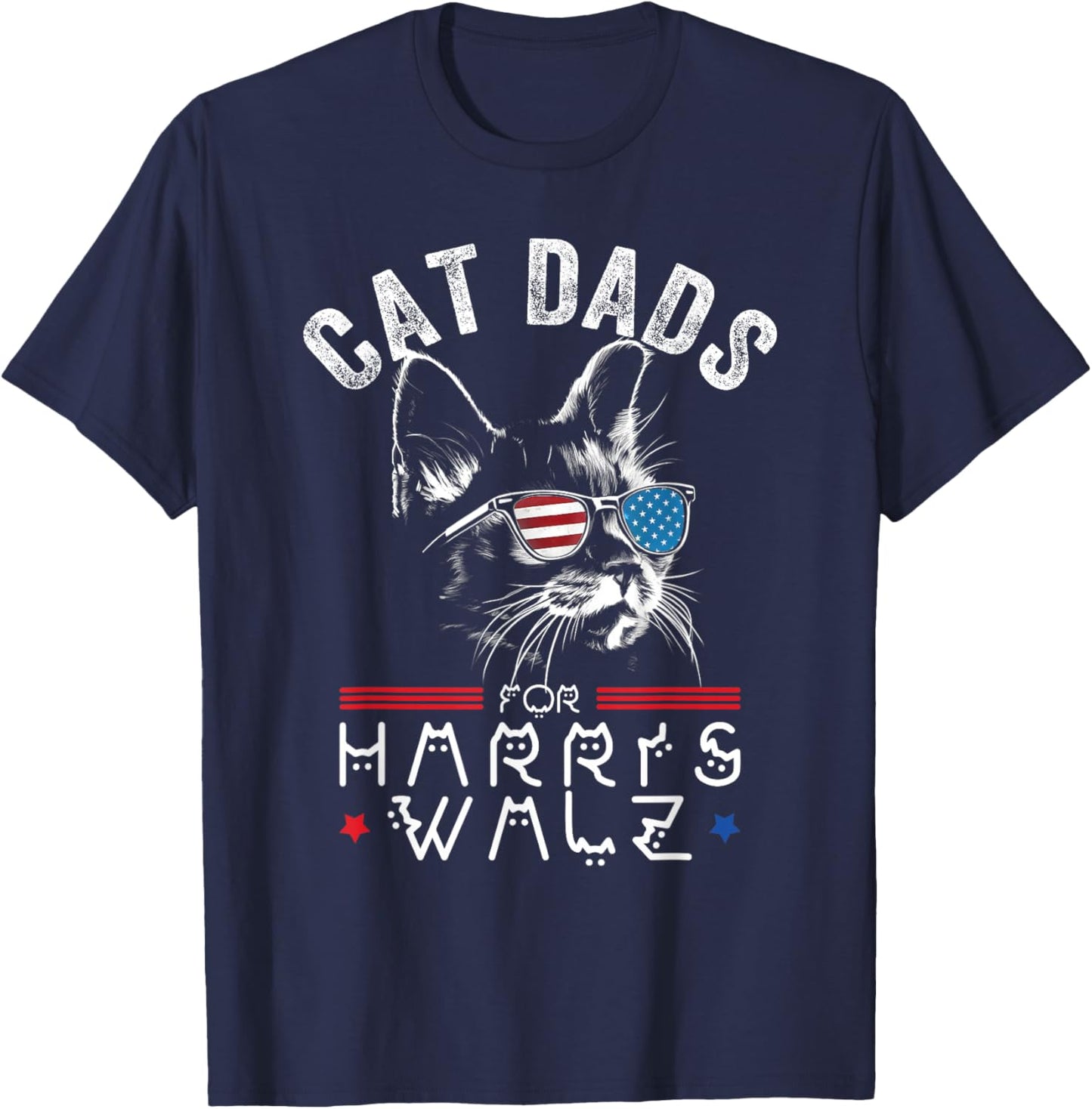 Funny Cat Dads for Harris Waltz 2024 USA Flag T-Shirt - T-Shirt | Navy