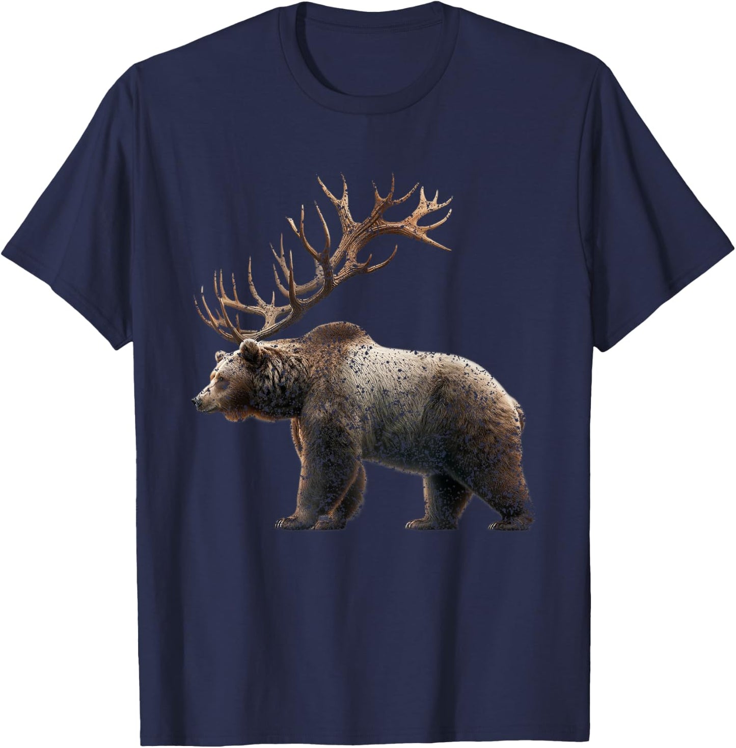Beer Grizzly Bear With Antlers Bear Deer Beer T-Shirt - T-Shirt | Navy